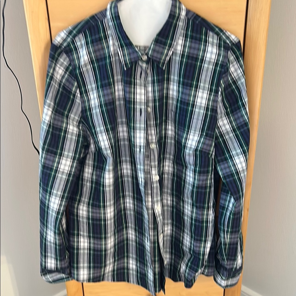 J Crew Women’s Blue Green Button Down, Large